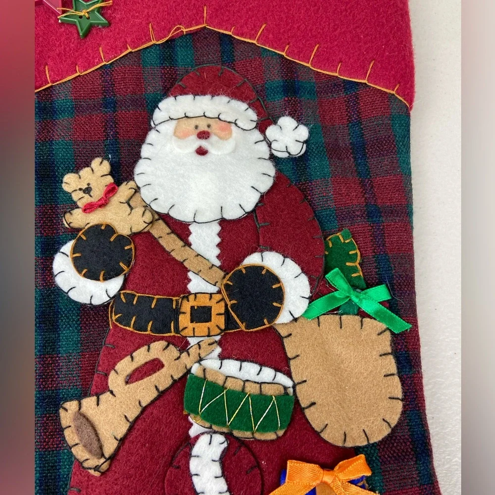 Vintage Pima Creations Inc. Christmas stocking felt quilted Santa Claus